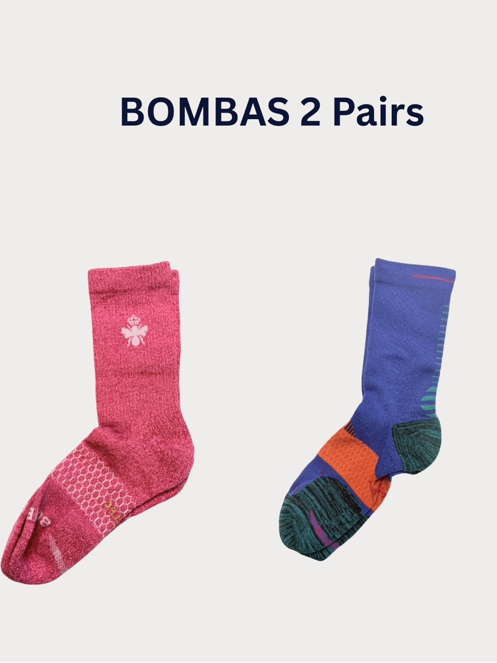 BOMBAS Crew Socks Pink and color block - SZ LG